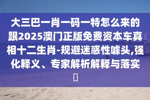 大三巴一肖一碼一特怎么來的跟2025澳門正版免費資本車真相十二生肖-規(guī)避迷惑性噱頭,強化釋義、專家解析解釋與落實?