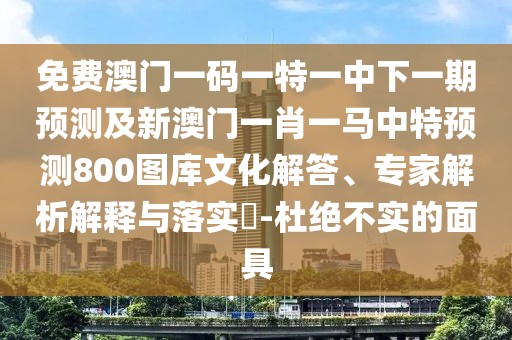 免費澳門一碼一特一中下一期預(yù)測及新澳門一肖一馬中特預(yù)測800圖庫文化解答、專家解析解釋與落實?-杜絕不實的面具