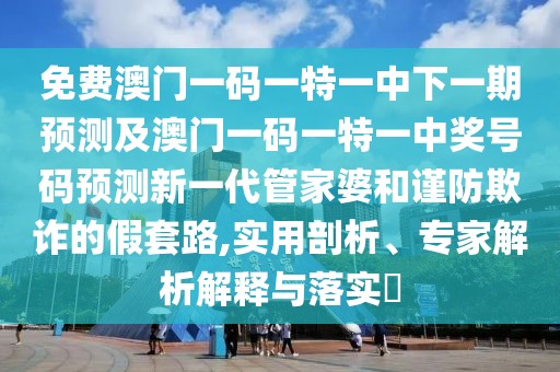 免費澳門一碼一特一中下一期預(yù)測及澳門一碼一特一中獎號碼預(yù)測新一代管家婆和謹(jǐn)防欺詐的假套路,實用剖析、專家解析解釋與落實?